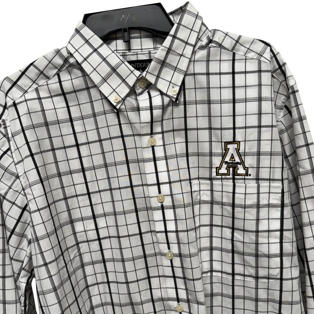 Antigua Appalachian State Mountaineers Shirt Mens Large White Black Plaid Button